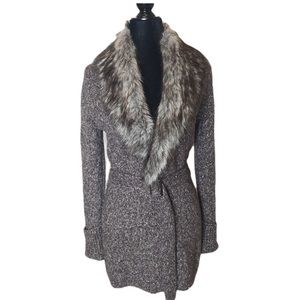 EXPRESS Faux Fur Belted Cardigan Wool blend  S